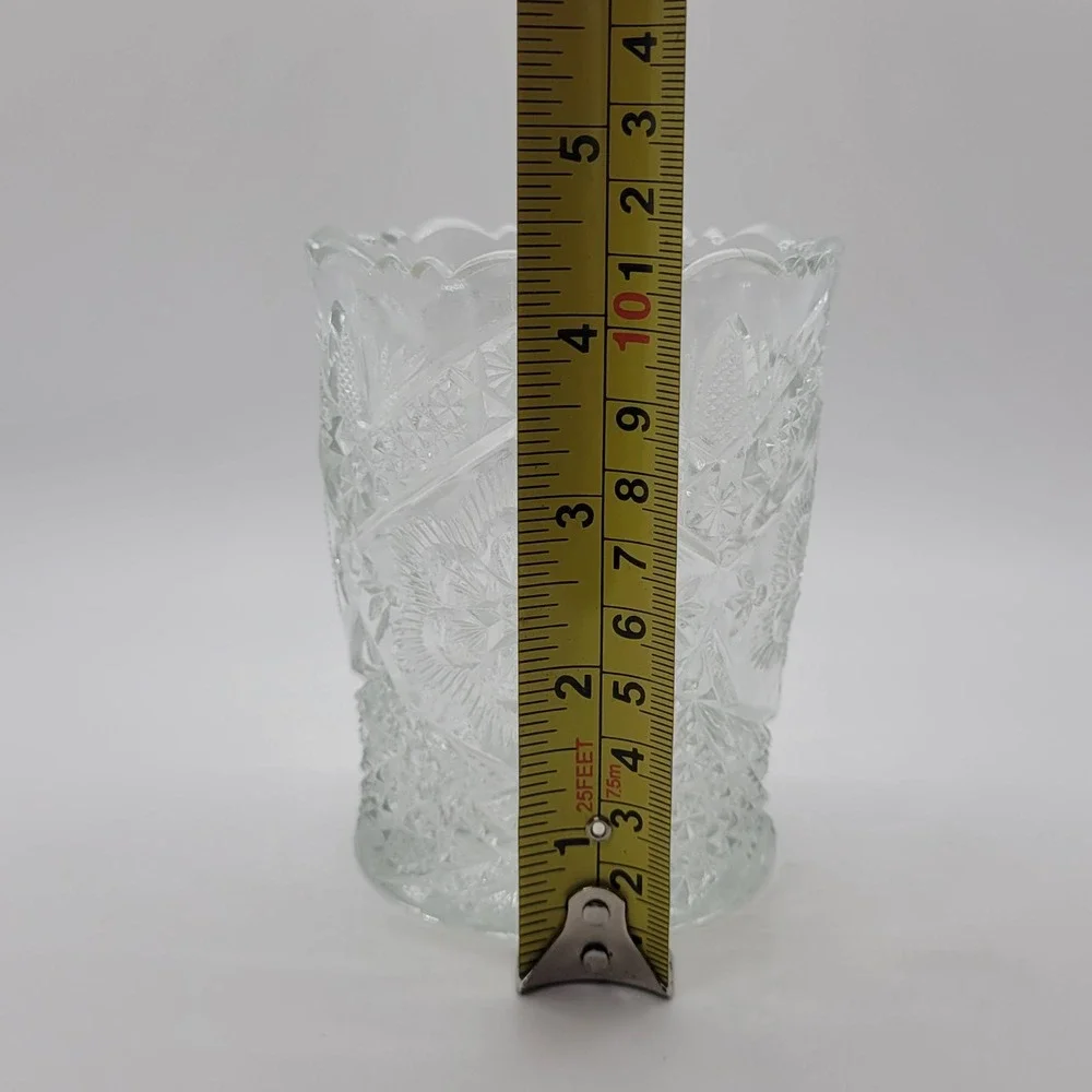 Indiana Glass Rayed Flower Open Spooner Clear EAPG Scalloped Rim Vintage Vase 4